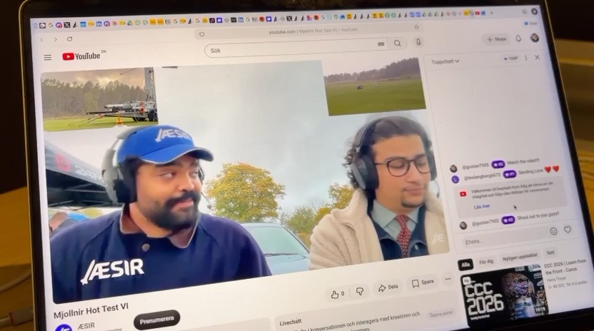 ÆSIR hot test, livestream frame